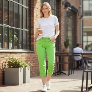 Vintage Apple Bottoms Core Garment Dye Capri Jeans Size 10 Lime Green Logo - NEW